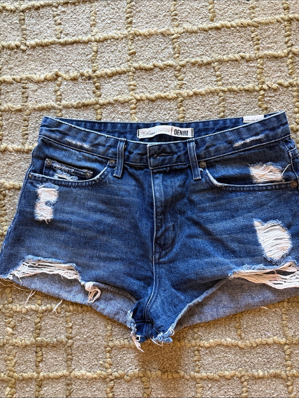 Lovers + Friends Distressed Dark Blue Denim Cutoff Shorts size 28